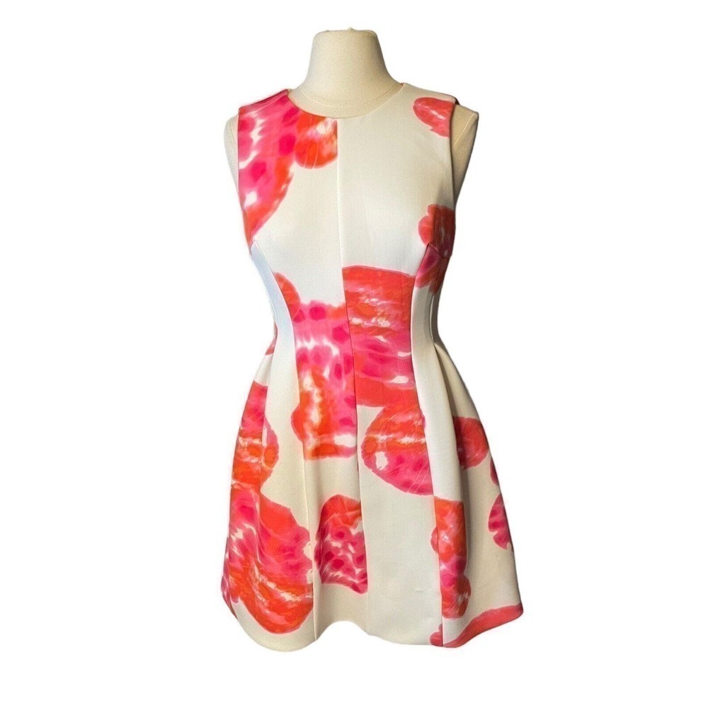 Calvin Klein Dress NEW Size 8 Hibiscus Floral Pink Orange White Sleeveless